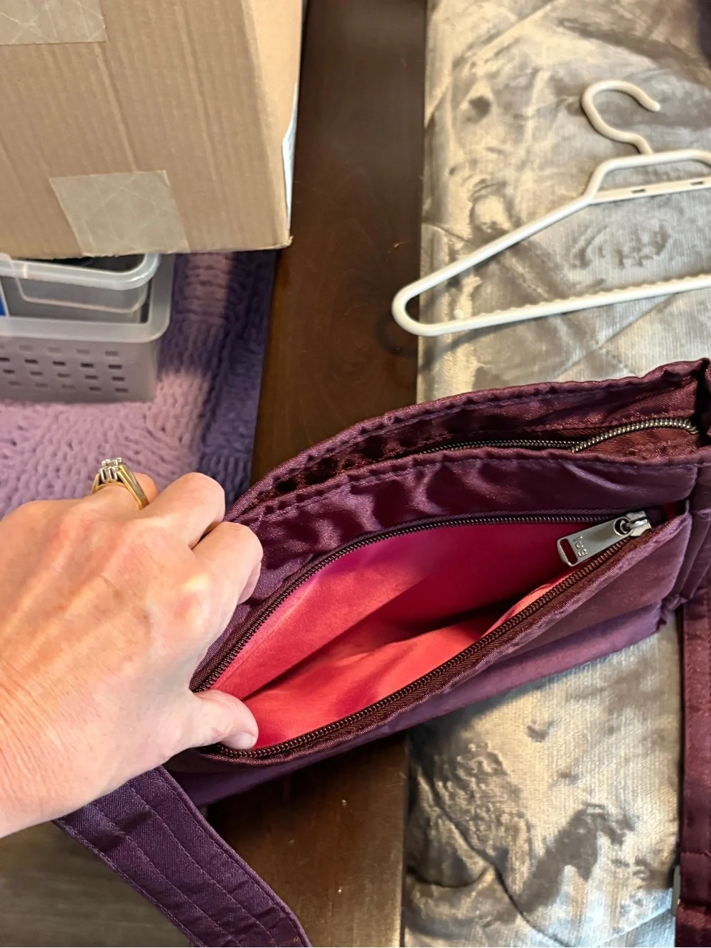 lug Quilted Shimmy Crossbody Bag in Burgundy with Pink Lining - Picture 4 of 4